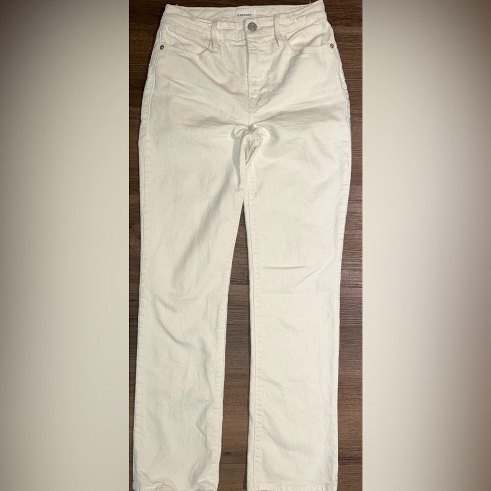 FRAME Le Super High Straight Leg Jeans Sz 26 Ivory Cream White Denim Pants